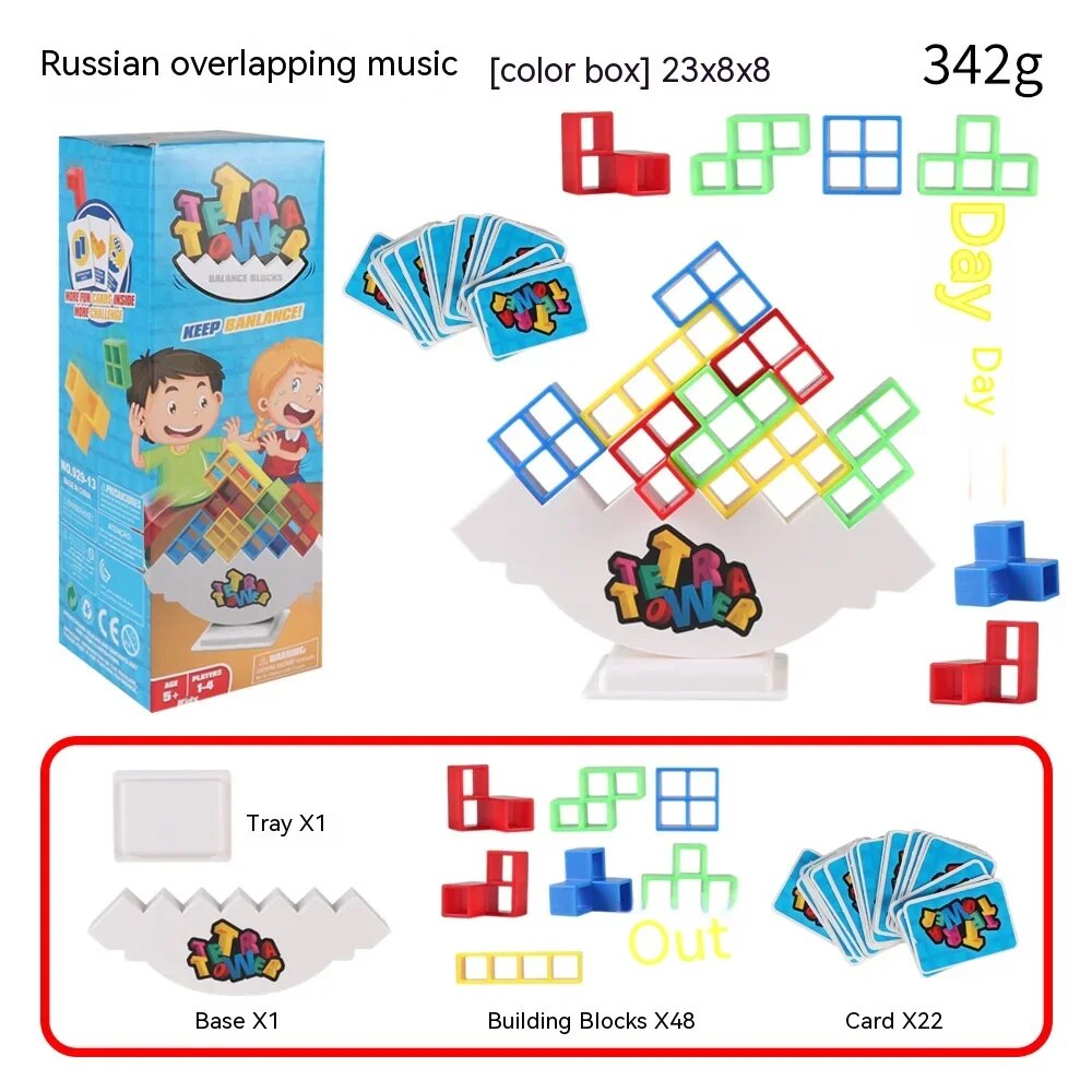 48PCS Tetra Tower Fun Balance Stacking Building Blocks Board Game for Kids Adults Friends Team Dorm Family Game Night and Partie