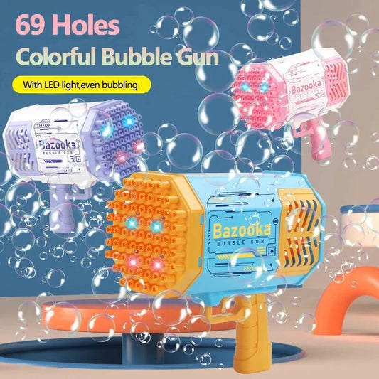 Bubble Gun Rocket 69 Holes Soap Bubbles Machine Gun Shape Automatic Blower With Light Toys For Kids Pomperos Children‘s Day Gift