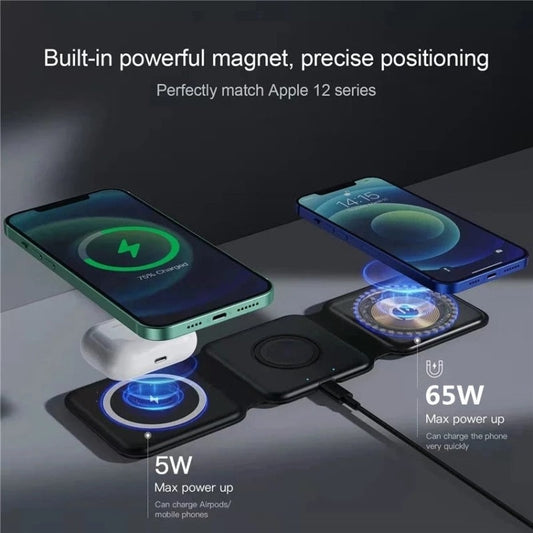3in1 Magnetic Wireless Charger  for all phones Fast Charging Dock Station ZD-017